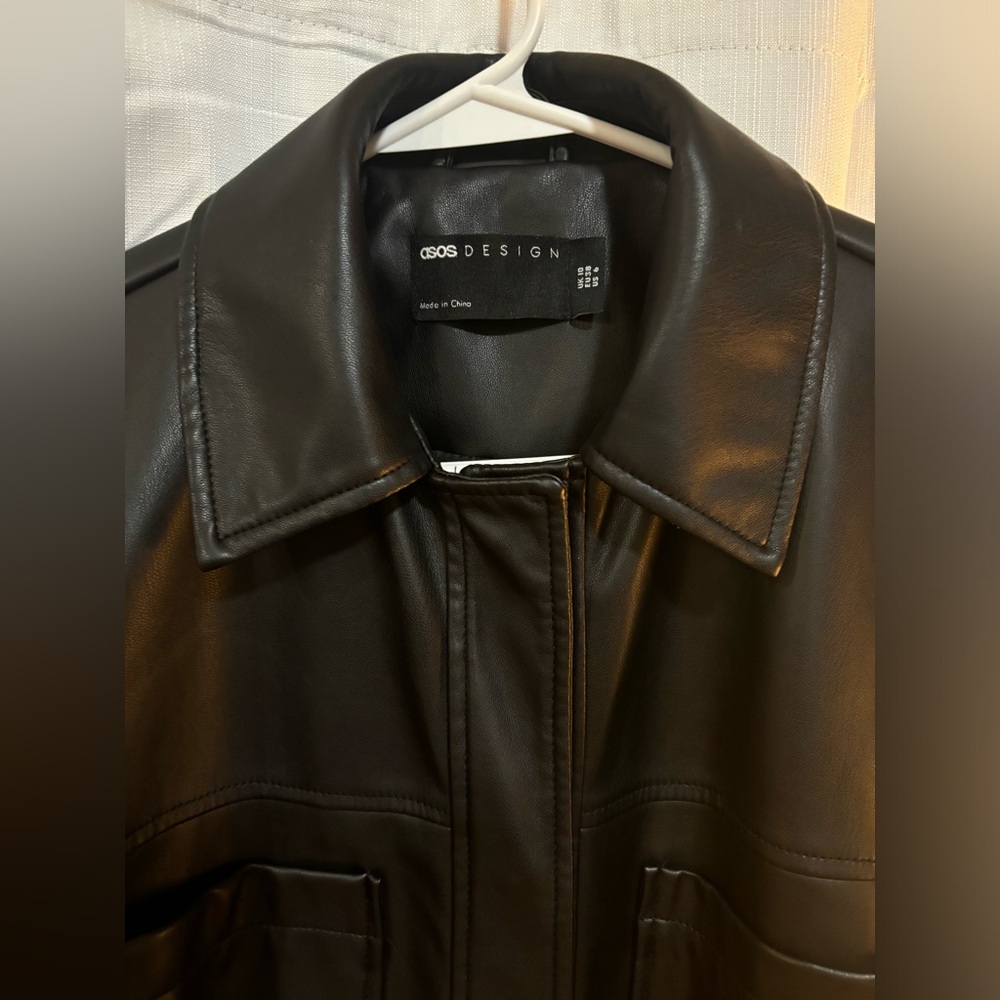ASOS DESIGN oversized faux leather shacket in black - Size 10